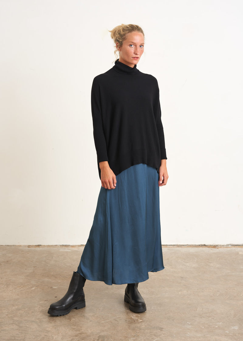 Teal satin skirt