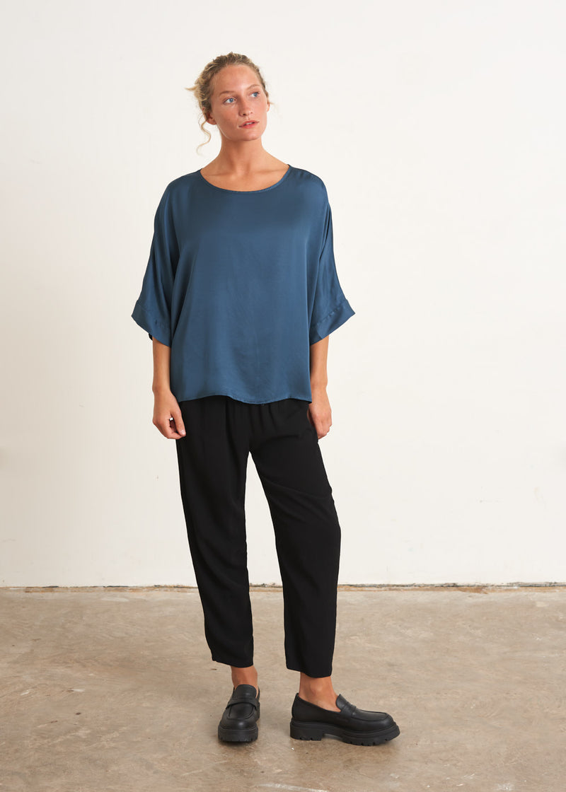 Blue relaxed satin top