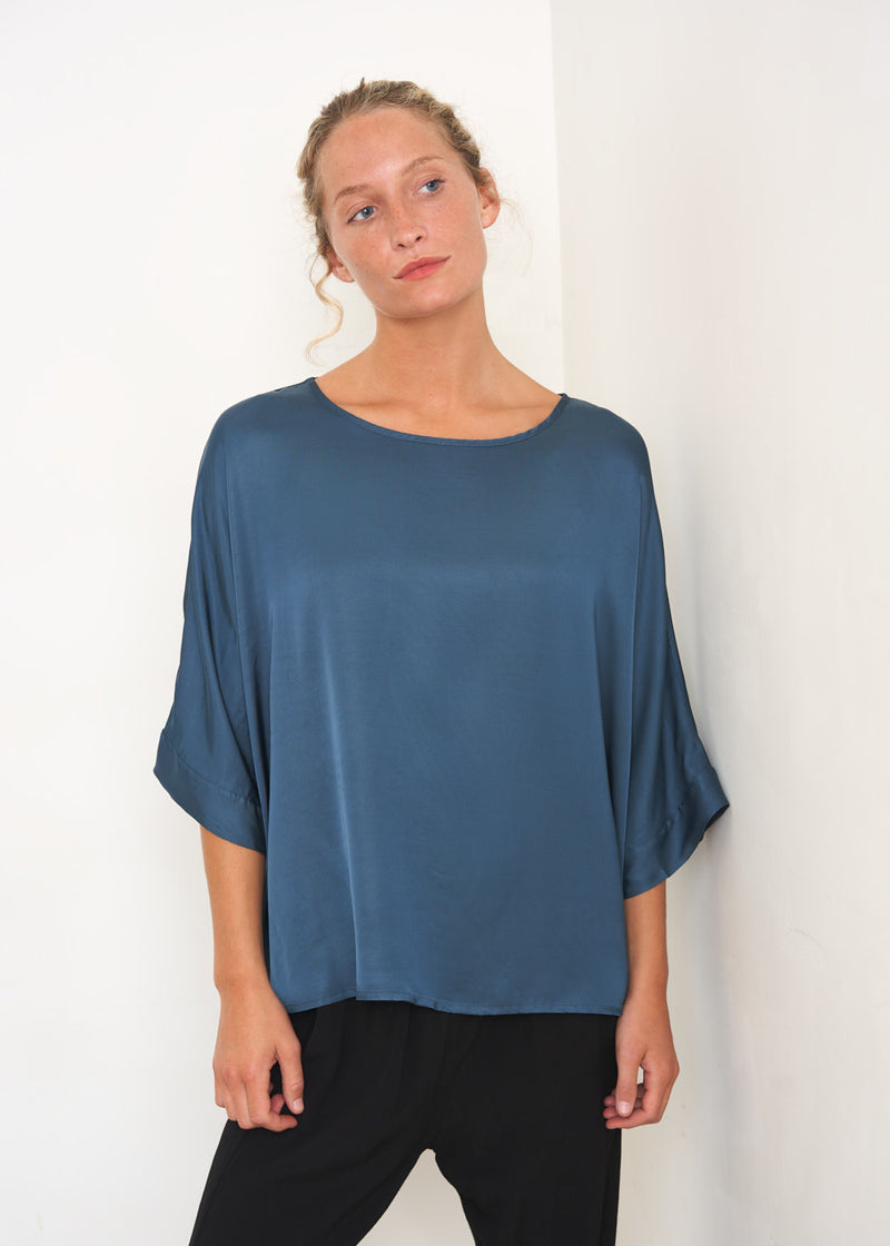Blue relaxed satin top