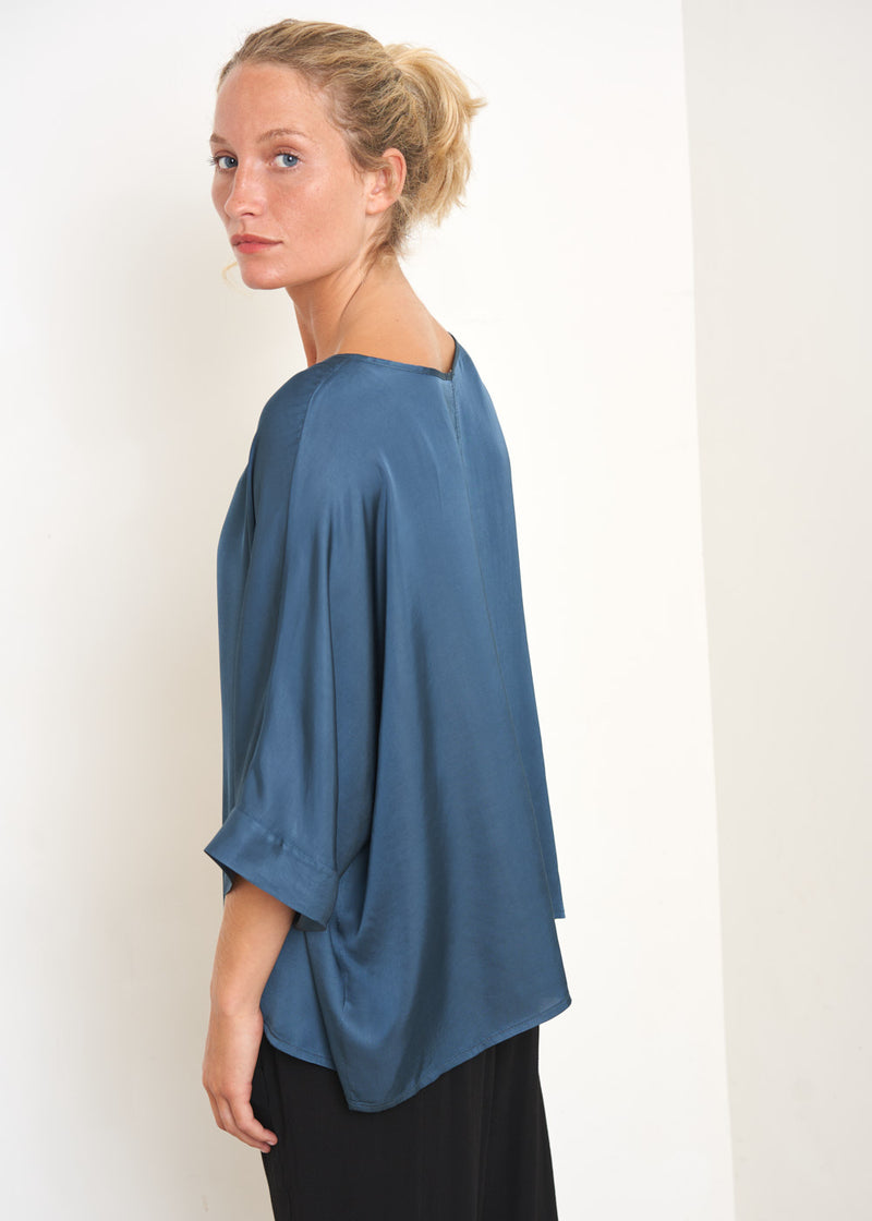 Blue relaxed satin top