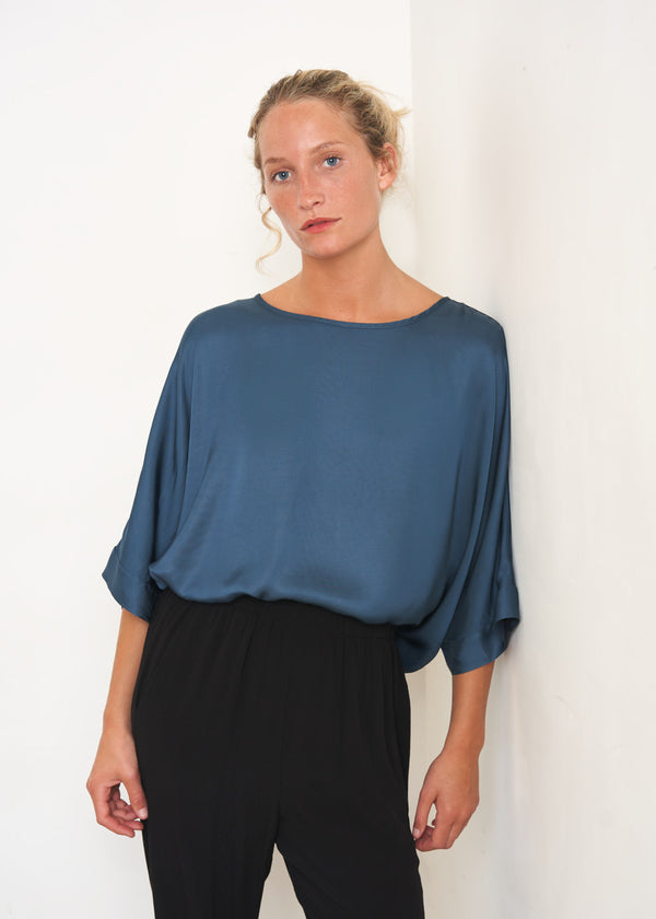 Blue relaxed satin top