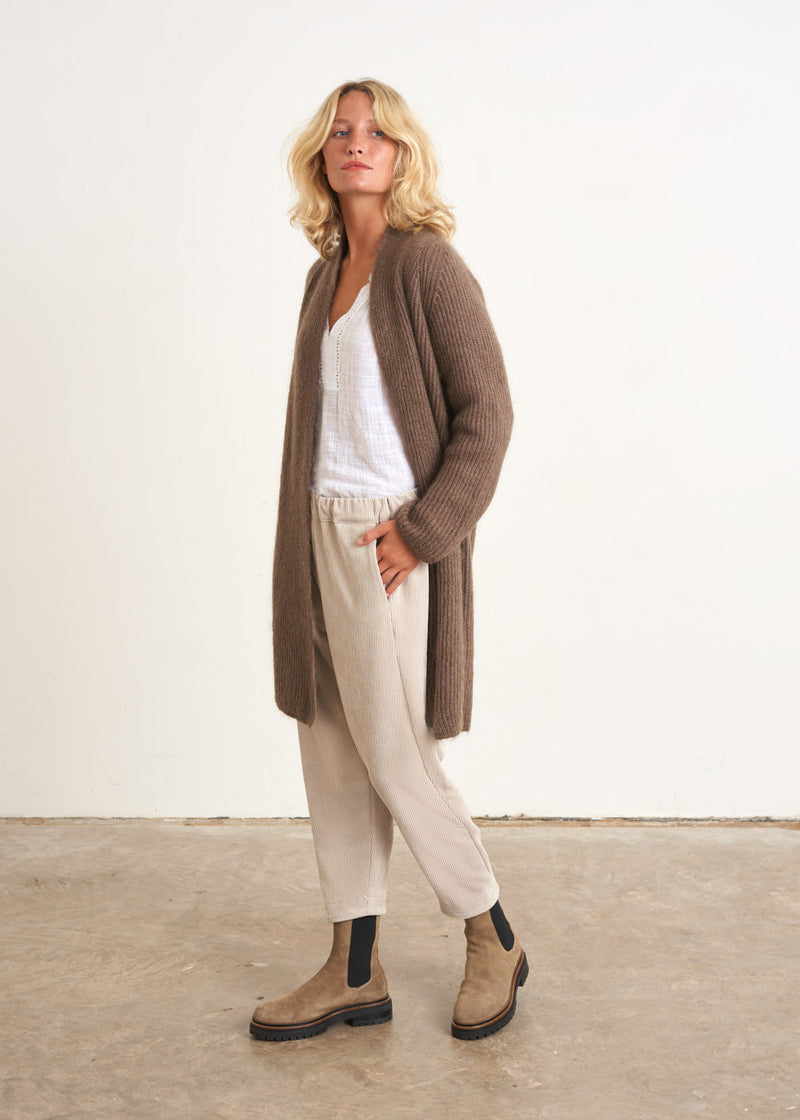 Brown wool blend long cardigan