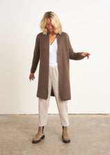 Brown wool blend long cardigan