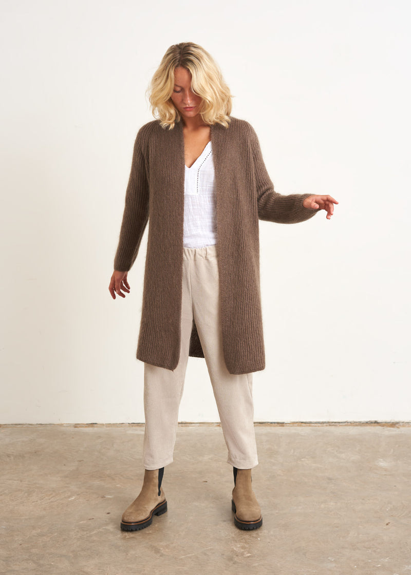 Brown wool blend long cardigan