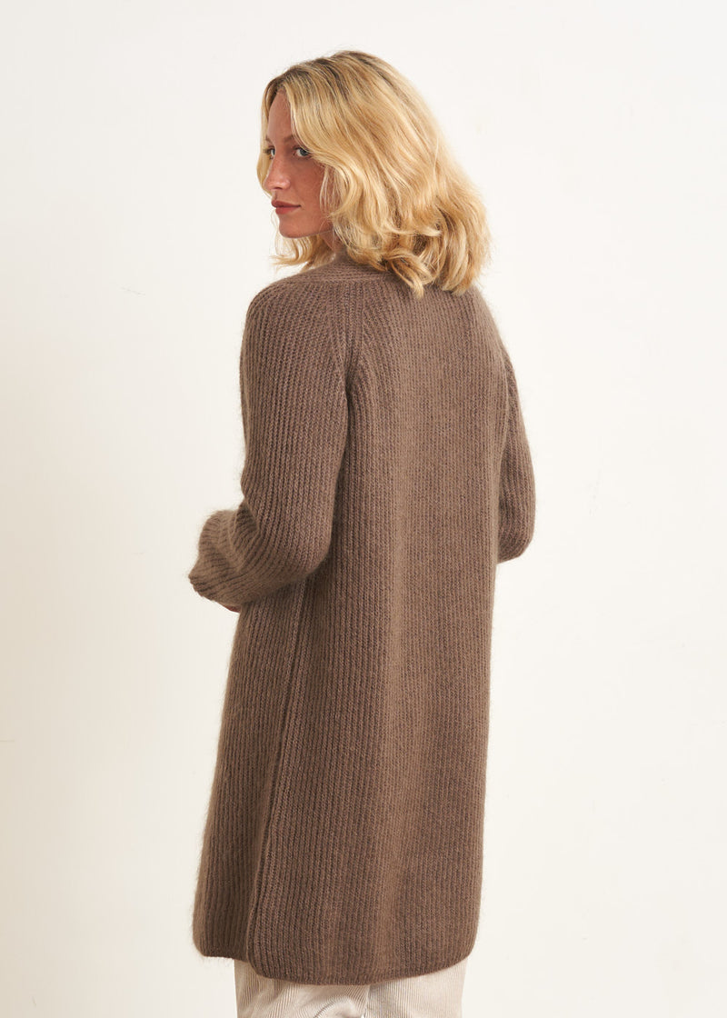 Brown wool blend long cardigan