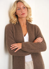 Brown wool blend long cardigan