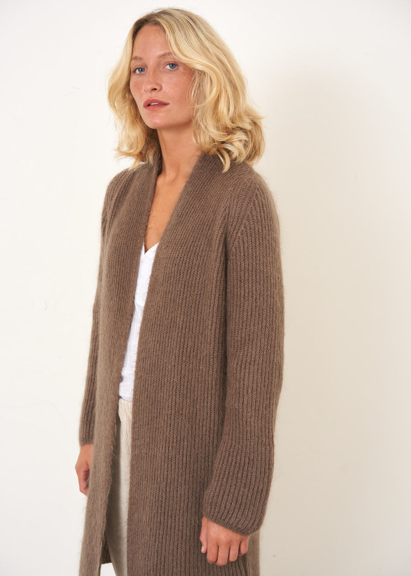 Brown wool blend long cardigan