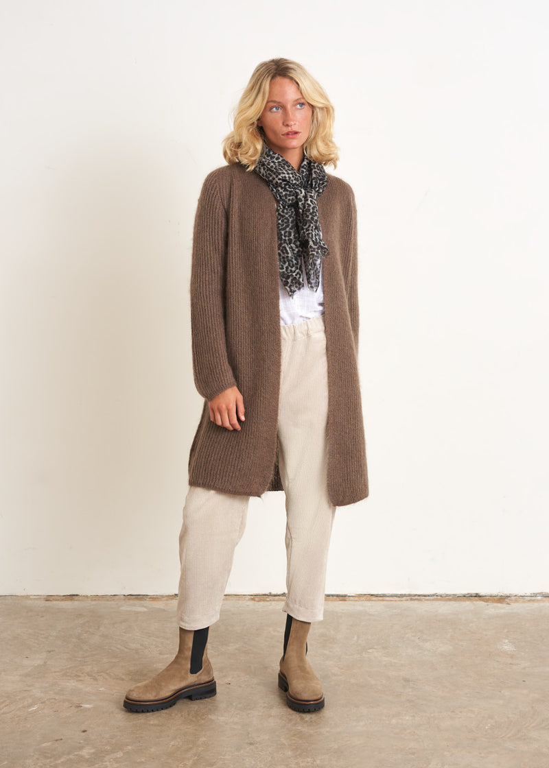 Brown wool blend long cardigan