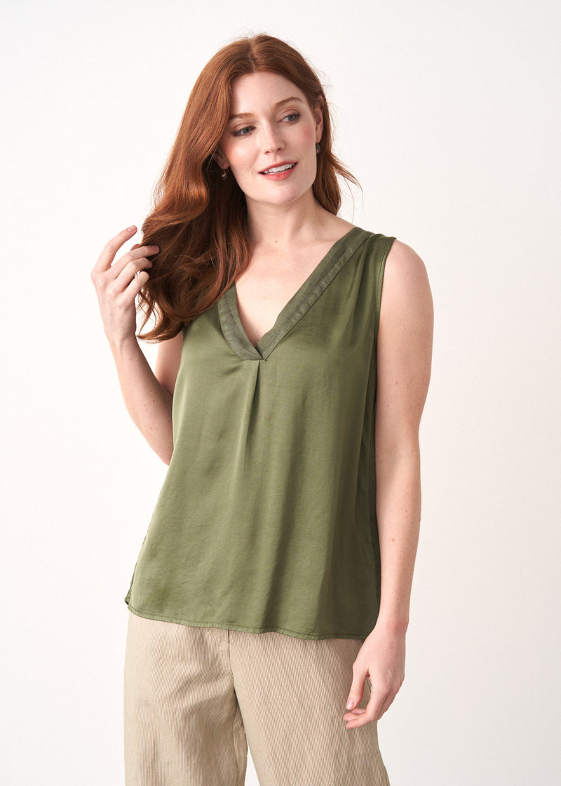 Dark khaki satin top 