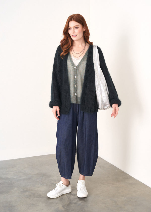 Relaxed chambray denim barrel leg trouser jeans