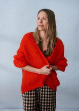 Tomato red open knit cardigan