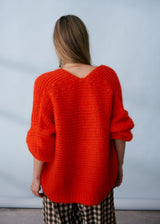 Tomato red open knit cardigan