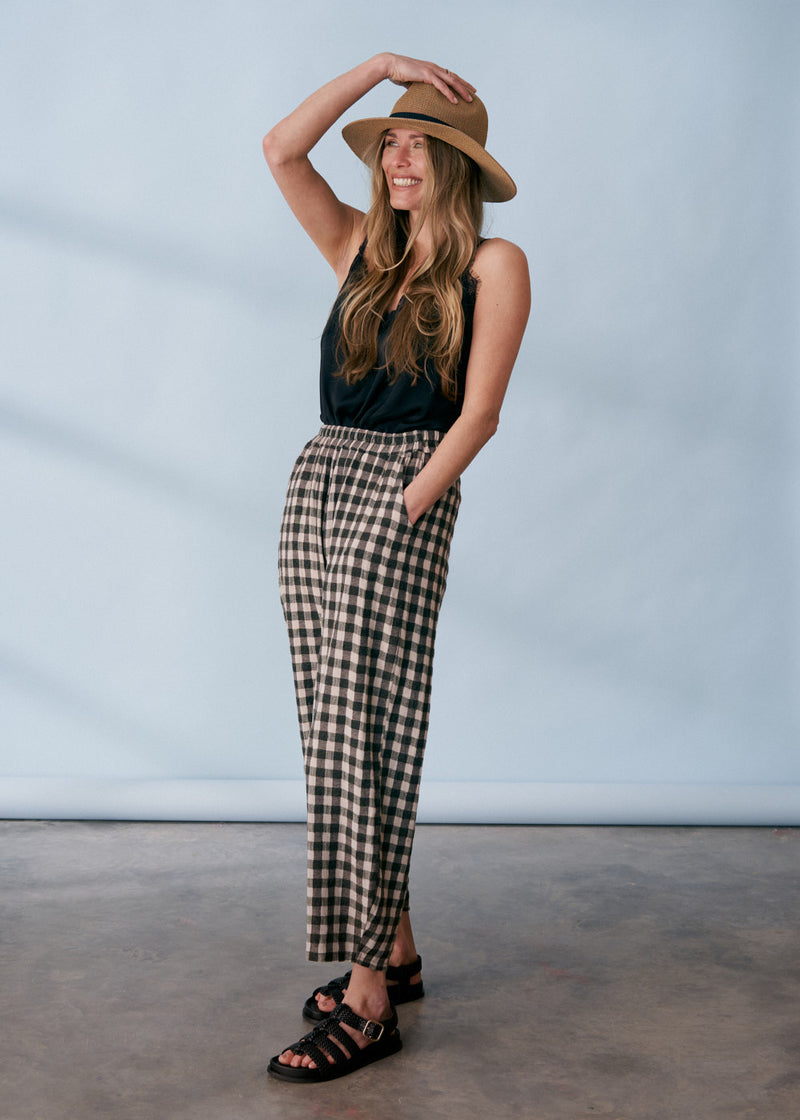 Khaki green check soft trousers 