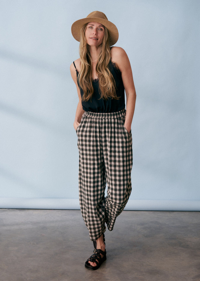 Khaki green check soft trousers 