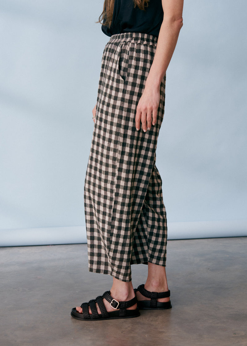 Khaki green check soft trousers 