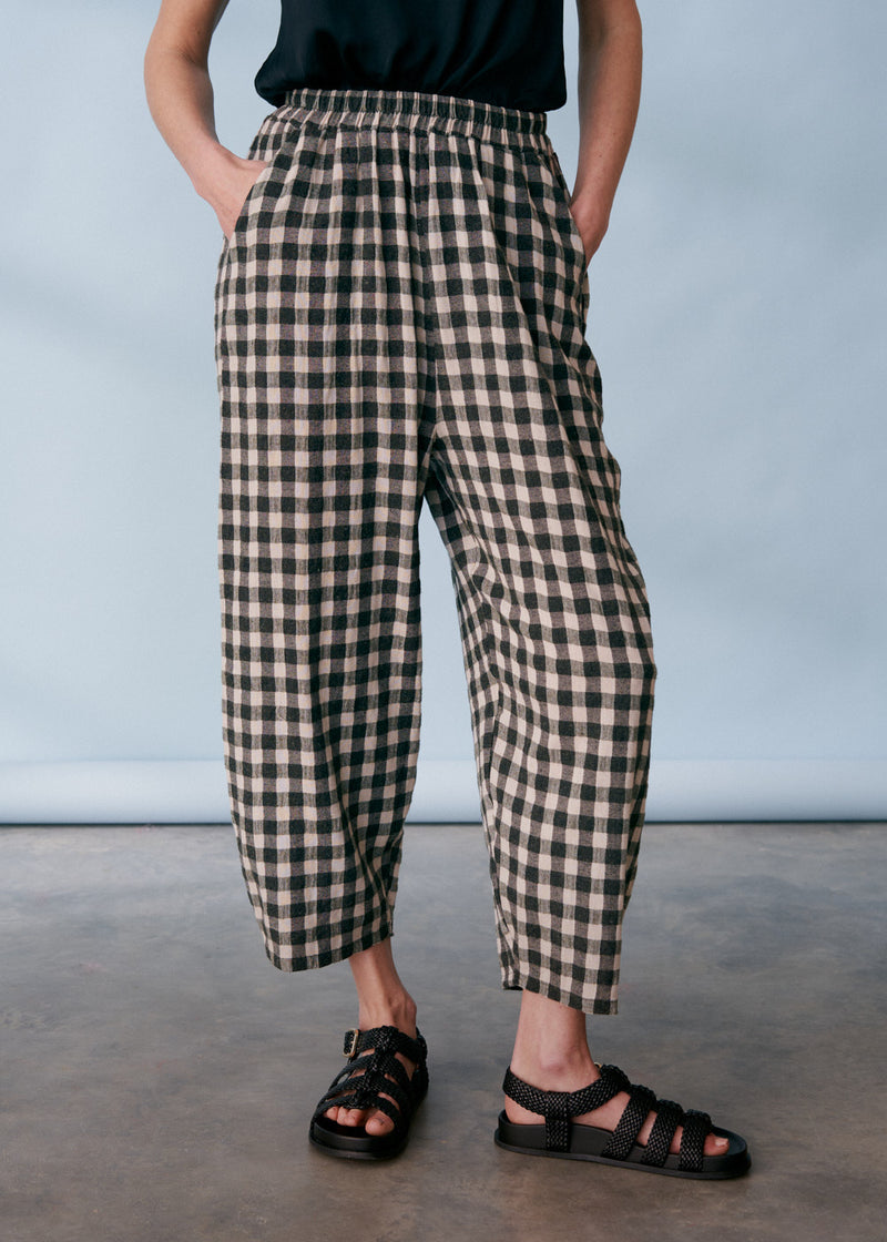 Khaki green check soft trousers 