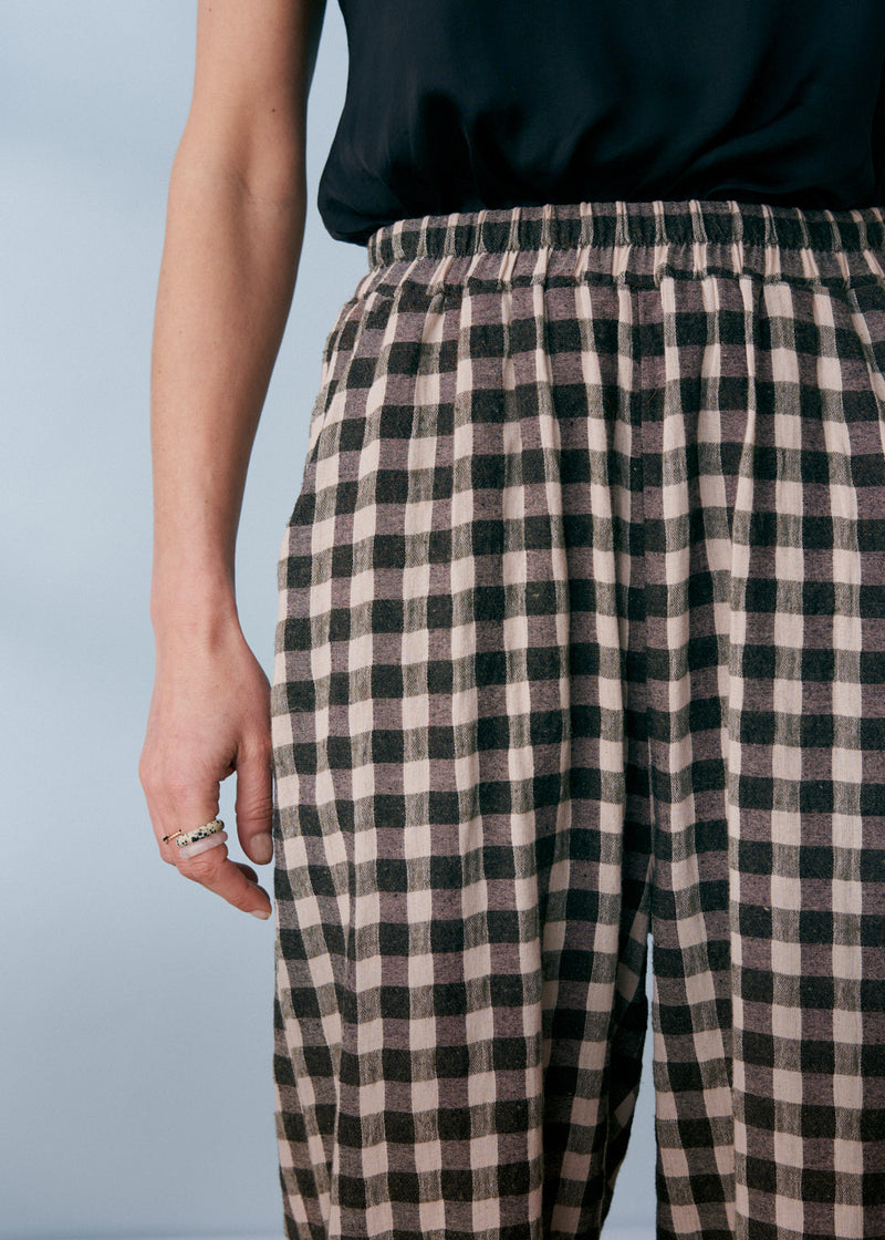 Khaki green check soft trousers 