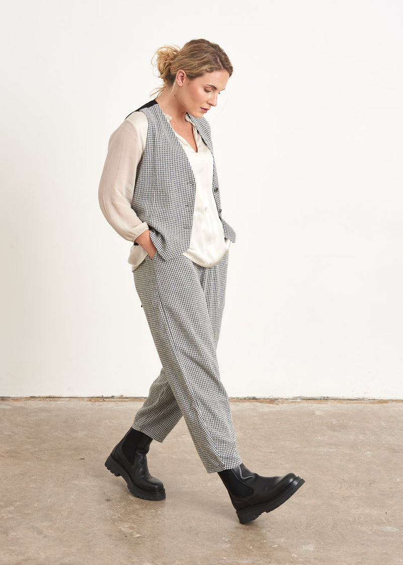 Grey and white check waistcoat