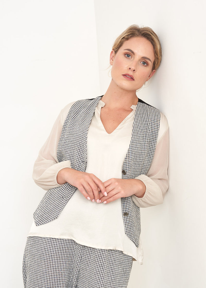 Grey and white check waistcoat