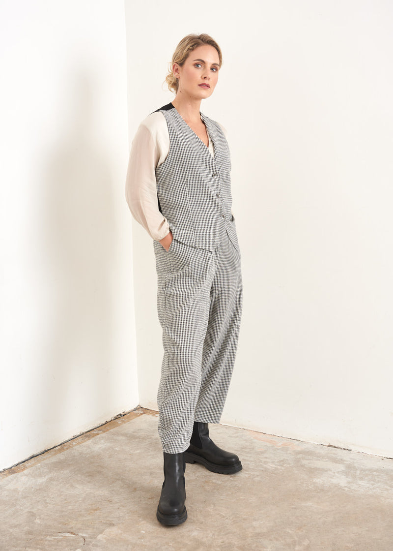 Grey and white check waistcoat