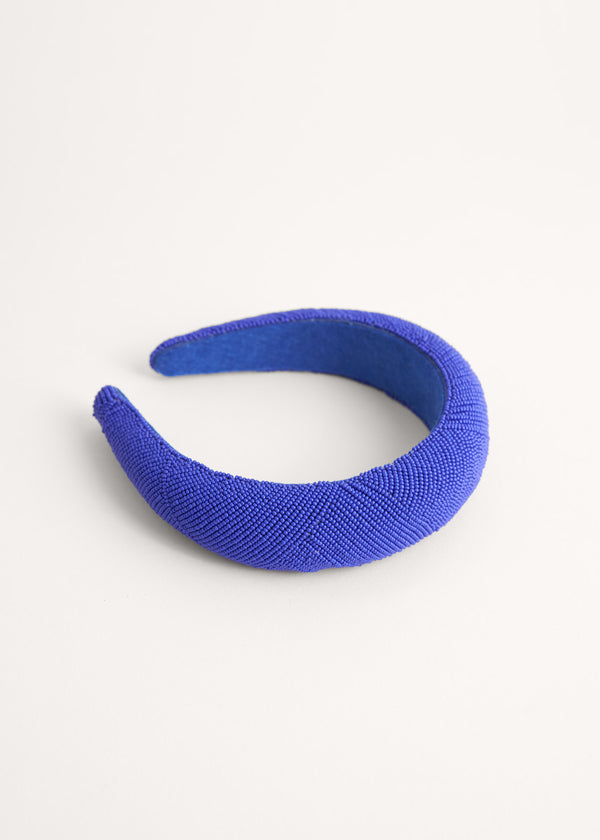 Bright blue beaded headband