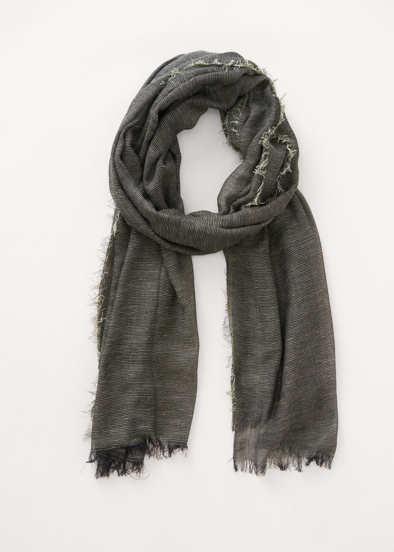 Dark green raw hem edge scarf
