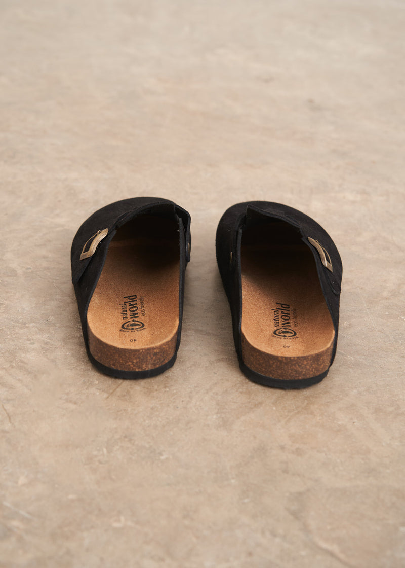 Black suede clog sandals