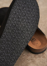 Black suede clog sandals