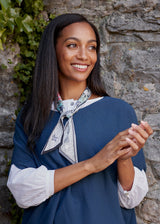 White and blue printed satin neck scarf