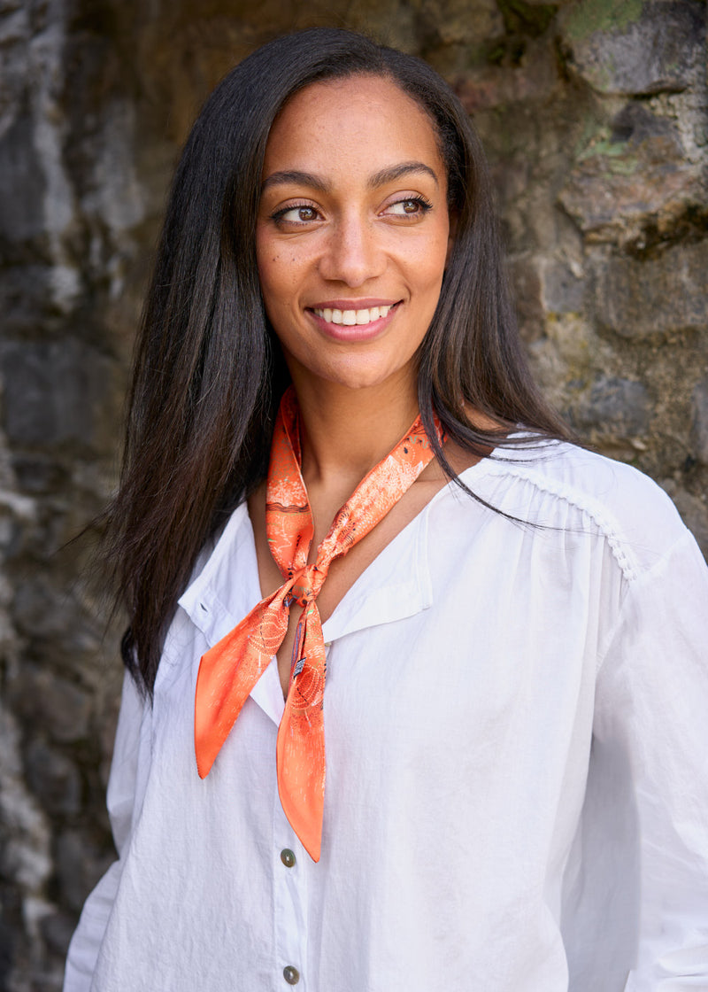 Orange printed satin neck scarf