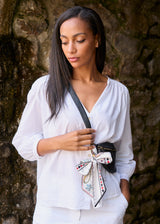 White printed satin neck scarf