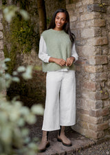 White wide leg cropped trousers