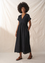 Black embroidered anglaise midi dress