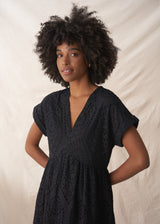 Black embroidered anglaise midi dress