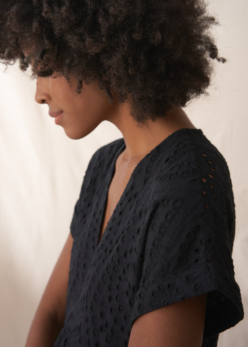 Black embroidered anglaise midi dress