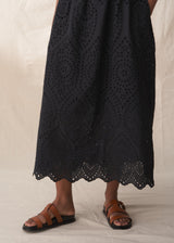 Black embroidered anglaise midi dress