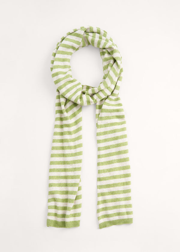 Cream and green stripe cashmere scarf