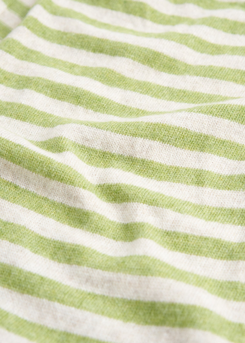 Cream and green stripe cashmere scarf