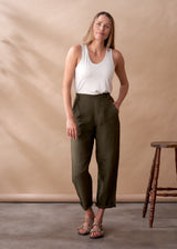 Dark khaki linen slim fit trousers