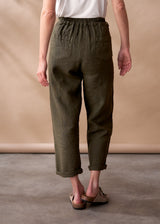 Dark khaki linen slim fit trousers