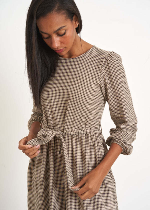 Long sleeve checked midi dress