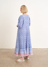 Blue printed cotton maxi dress