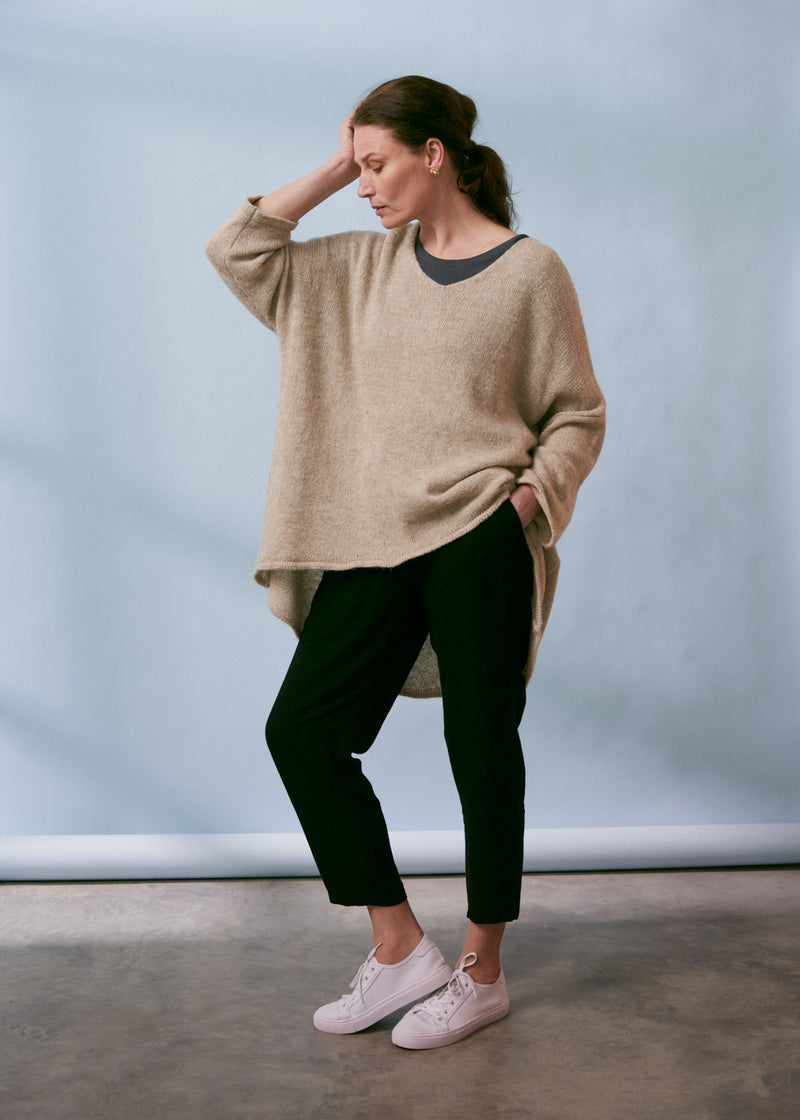 Oatmeal beige oversized knitted sweater
