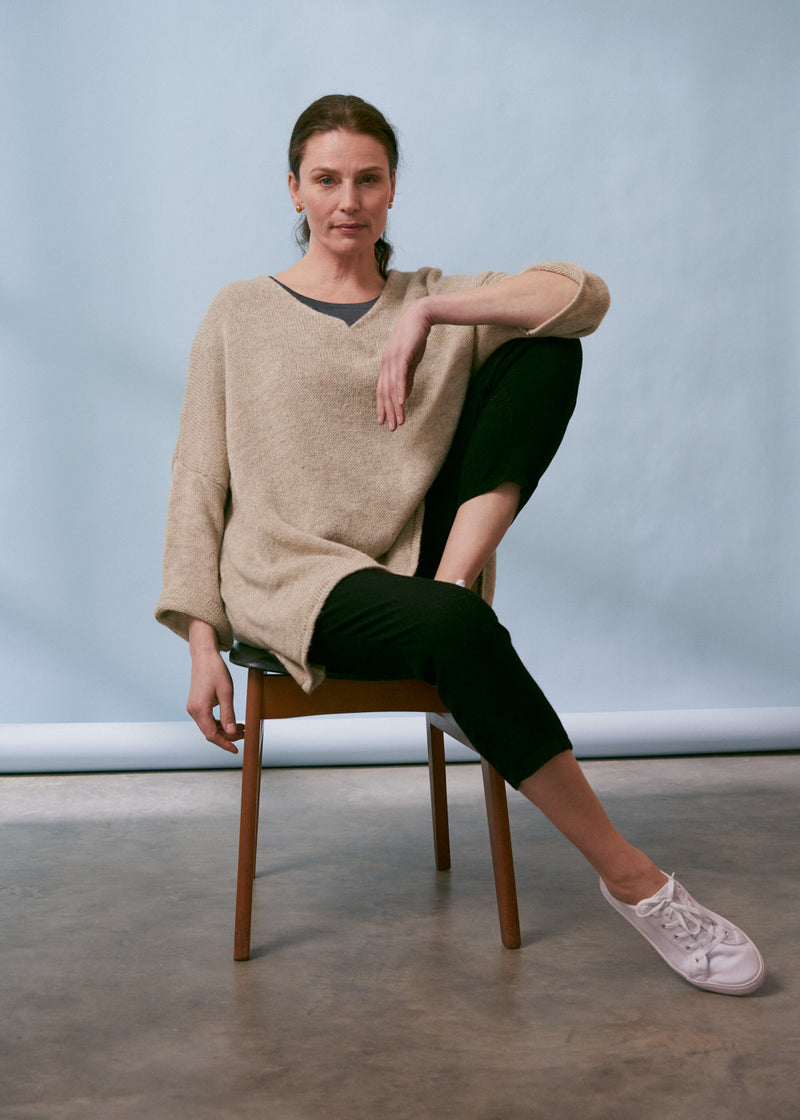 Oatmeal beige oversized knitted sweater