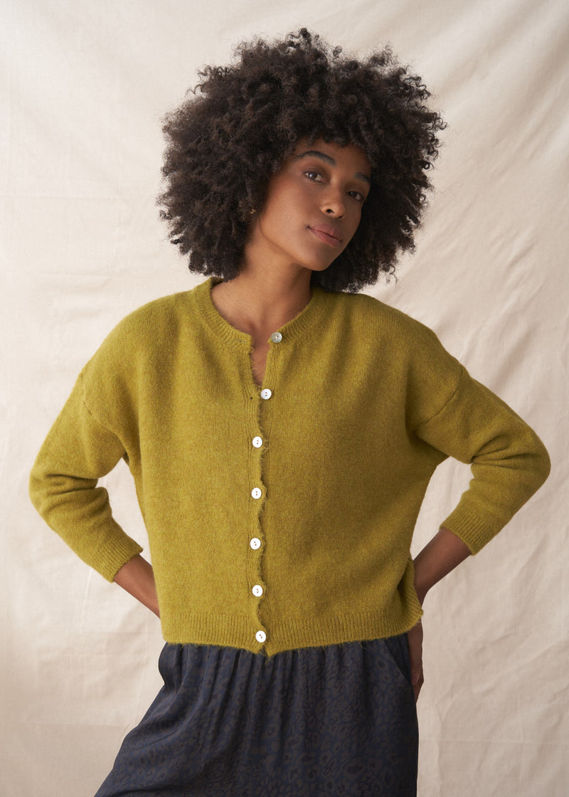 Olive green mohair cardigan