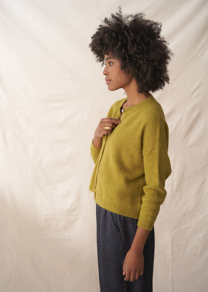 Olive green mohair cardigan