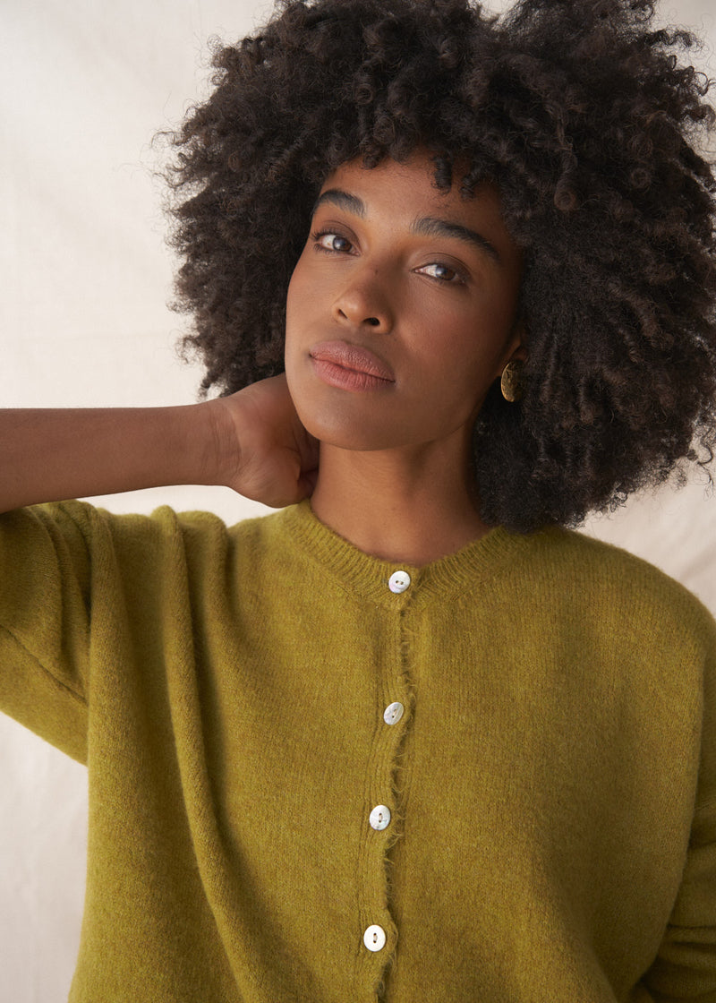 Olive green mohair cardigan
