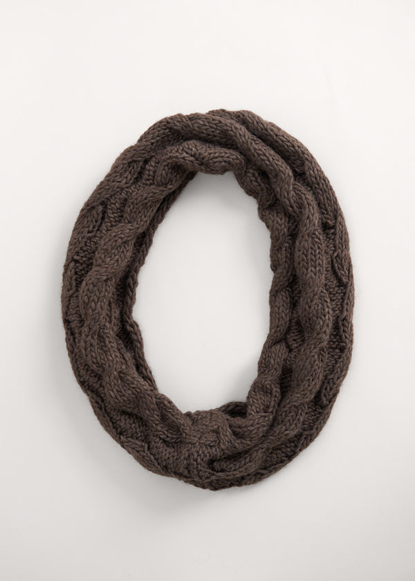 Dark brown chunky knit circle scarf