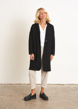 Black textured cocoon coat