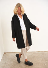 Black textured cocoon coat
